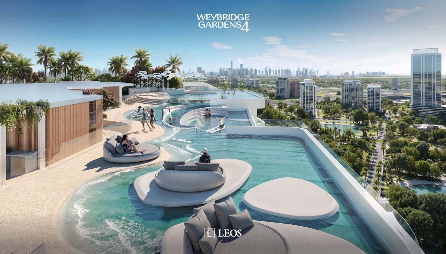 Infinity sky pool con playa artificial en la azotea