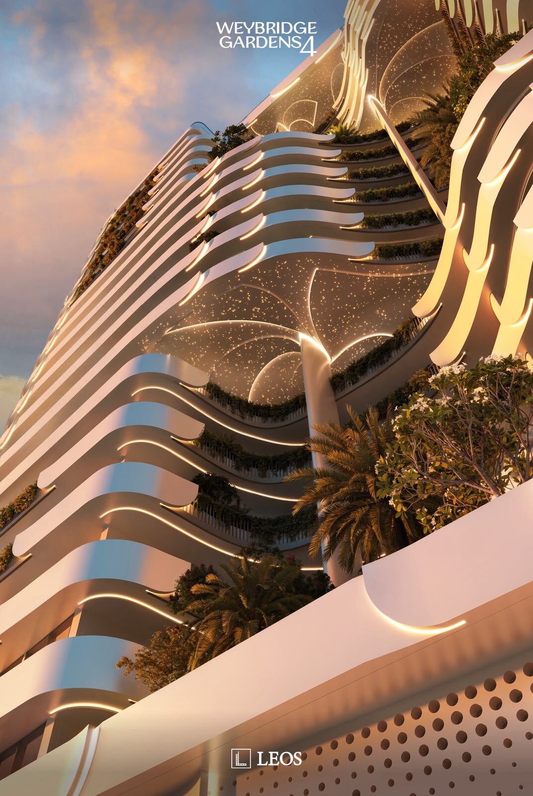 Detalle de la fachada al atardecer