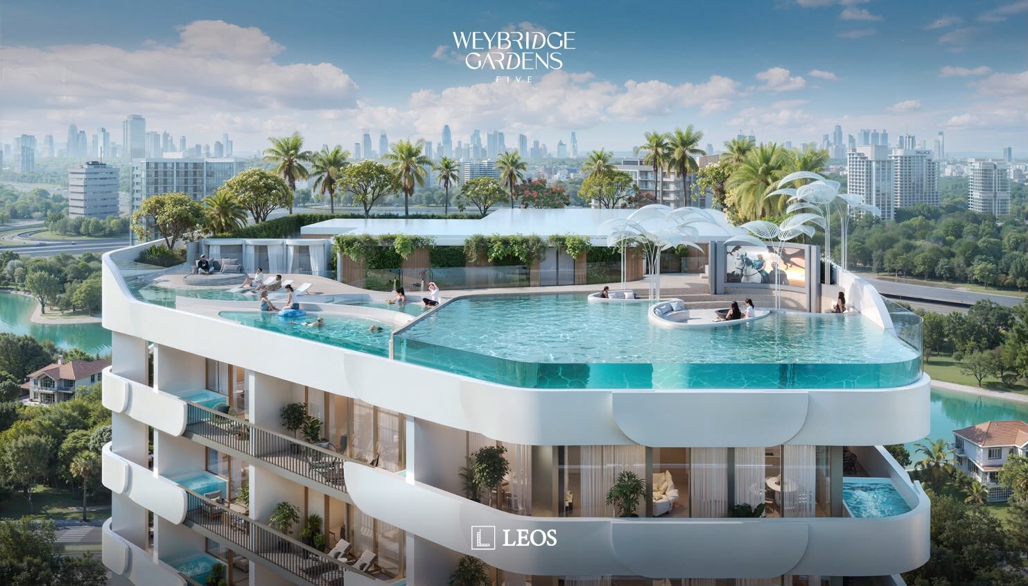 Piscina infinita en la azotea de Weybridge Gardens Five